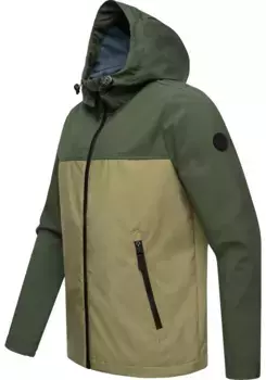 Куртка софтшелл Ragwear "Shellwie Block", с капюшоном, непромокаемая мужская переходная куртка с большим капюшоном, зеленый