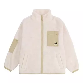 Куртка splicing retro stand collar knit lamb's wool short beige jacket New Balance, бежевый