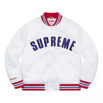 Куртка x mitchell & ness satin varsity jacket 'white blue red' Supreme, белый