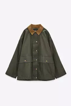Куртка Zara Waxed, темный хаки