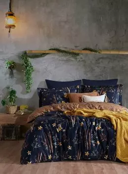 L'Essentiel Linge de Maison, Bamboo - Flower, комплект пододеяльников Satin King (DE), темно-синий, 100 % хлопковый сатин, 200 x 220 см