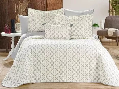 L'Essentiel Linge de Maison, Brillance - Cream, Серый, Комплект двуспального покрывала, Кремовый, 100% БАРХАТ, 250 x 250 см
