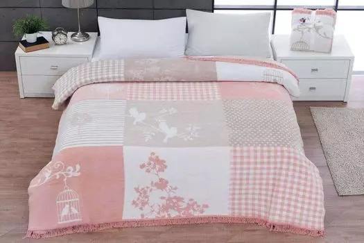 L'Essentiel Linge de Maison, Хлопок Рене, Двойное одеяло, пудра, 60 % ХЛОПОК / 30 % АКРИЛОВЫЙ / 10 % ПОЛИЭСТЕР, 180 x 220 см, белый