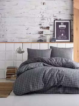L'Essentiel Linge de Maison, Mini Kare - Anthracite, комплект двойного пододеяльника, антрацит, 65 % ХЛОПОК / 35 % ПОЛИЭСТЕР, 200 x 220 см