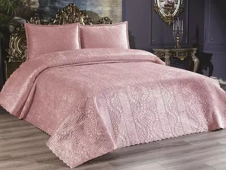 L'Essentiel Linge de Maison, Velica - Пудра, Комплект двуспального покрывала, Пудра, 100% БАРХАТ, 230 x 250 см