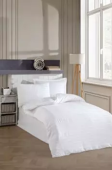 L'Essentiel Linge de Maison, Water Yollu Saten - White, одинарный комплект пододеяльников, белый, 70 % ХЛОПОК / 30 % ПОЛИЭСТЕР, 140 x 200 см