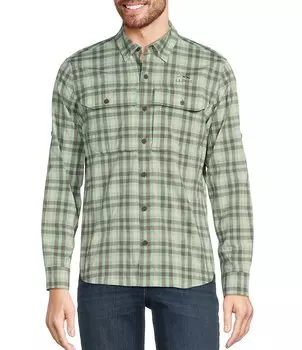 L.L.Bean Performance Stretch No Fly Zone тканая рубашка в клетку с длинными рукавами, зеленый