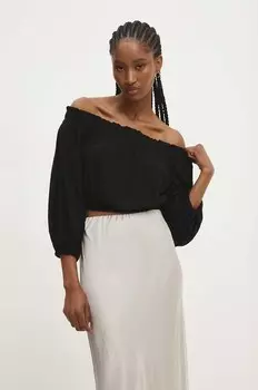 Льняная блузка Answear Lab, черный