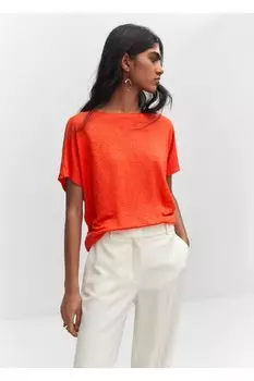Льняная футболка оверсайз Mango, оранжевый