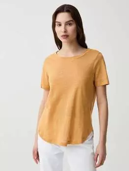 Льняная футболка с круглым вырезом Ovs, цвет ochre yellow