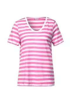 Льняная полосатая женская футболка Street One, цвет Cool Pink