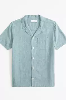 Льняная рубашка Abercrombie & Fitch, синий