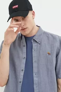 Льняная рубашка Abercrombie & Fitch, синий