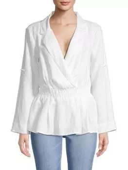 Льняная рубашка Donna Karan с воротником, ivory