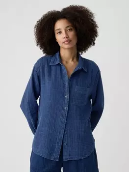 Льняная рубашка оверсайз Gap, синий