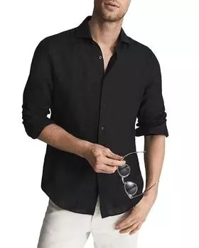 Льняная рубашка Ruban с длинным рукавом REISS, цвет Black