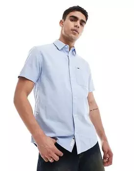 Льняная рубашка с коротким рукавом синего цвета Tommy Jeans