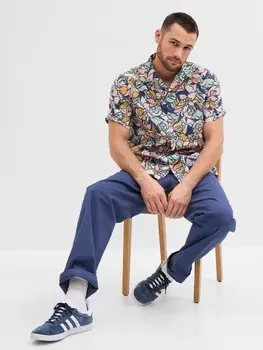 Льняная рубашка с узорами Gap, мультиколор