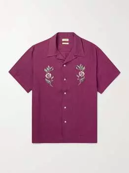Льняная рубашка с вышивкой Camp-Collar DE BONNE FACTURE, фиолетовый