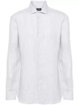 Льняная рубашка в полоску Zegna, зеленый