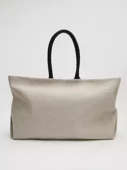 Льняная сумка-шоппер макси Massimo Dutti, бежевый