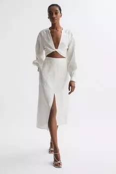 Льняная юбка Axelle с завышенной талией Reiss, белый