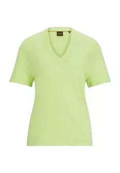Льняная женская рубашка с V-образным вырезом Hugo Boss, цвет Medium Green