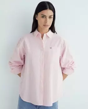 Льняная женская рубашка в полоску Tommy Jeans, светло-розовый