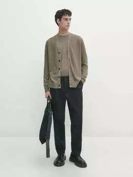 Льняной кардиган Massimo Dutti, хаки