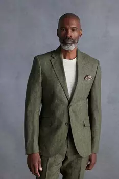 Льняной костюм Signature leomaster slim fit: куртка Next, зеленый