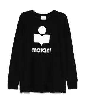 Льняной свитер с флокированным логотипом Isabel Marant, черный