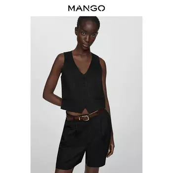 Льняной жилет Mango на пуговицах, черный