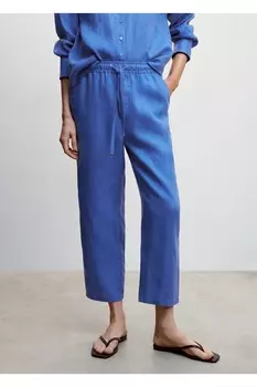 Льняные брюки-джоггеры Mango, синий