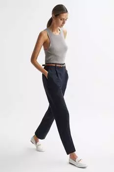 Льняные брюки от Shae с зауженными штанинами Reiss, синий