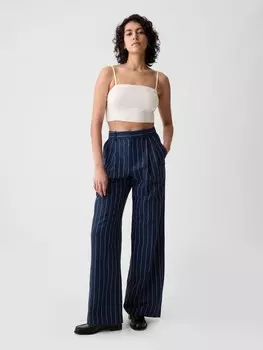 Льняные брюки с завышенной талией Gap, синий