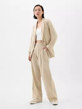 Льняные брюки широкого кроя Gap, бежевый