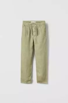 Льняные брюки ZARA, хаки