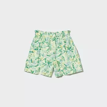 Льняные шорты с цветочным принтом Easy Girl UNIQLO, кремовый