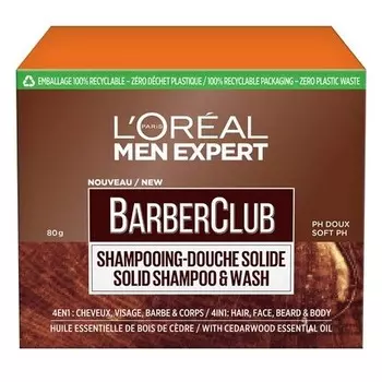 L'Oral Men Expert BarberClub 4-в-1 твердый шампунь для мужчин с эфирным маслом кедра 80 г L'Oreal