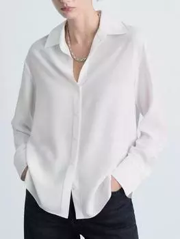 Лаймовая рубашка Mango, цвет Natural White