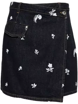 Lanvin джинсовая юбка с цветочной вышивкой, синий