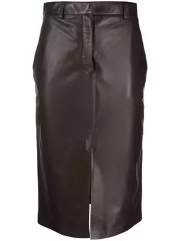 Lanvin кожаная юбка миди, коричневый
