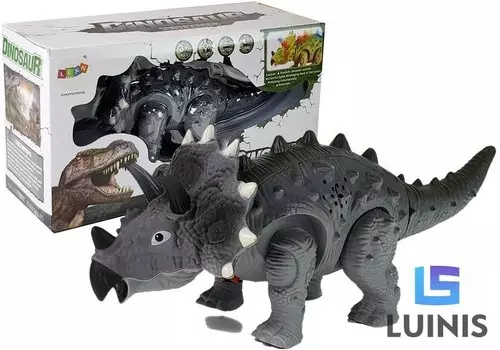 Lean Toys, динозавр трицератопс на батарейках, серый