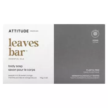 Leaves Bar, Мыло для тела, мята перечная и сладкий апельсин, 4 унции (113 г) Attitude