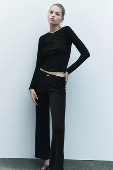 Леггинсы pointelle с бантом ZARA, черный