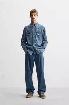 Легкая джинсовая рубашка ZARA, средне-синий