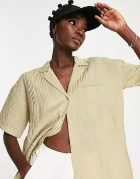 Легкая курортная рубашка оверсайз оливкового цвета Topshop