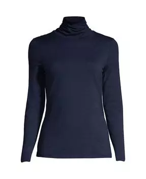 Легкий приталенный топ с высоким воротником и длинными рукавами Petite Lands' End, цвет Radiant navy