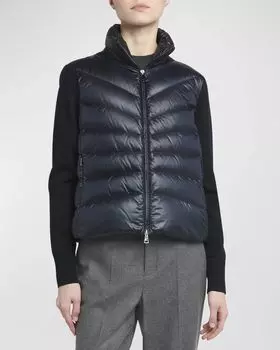 Легкий шерстяной кардиган-пуховик Moncler, цвет Navy