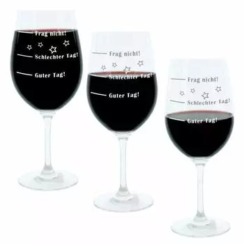 Leonardo Wine Glass XL, Набор из 3 шт., Хороший день!, Плохой день!, Не спрашивай!, Бокал для настроения с забавной гравировкой, Бокал для вина, 610 мл Glaskoch